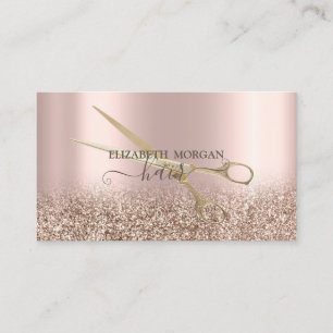 Elegante goldene Schere mit Roségold-Glitter Visitenkarte
