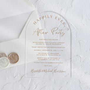 Elegante goldene Schreibschrift-Bogen-Hochzeitsemp Acryleinladungen
