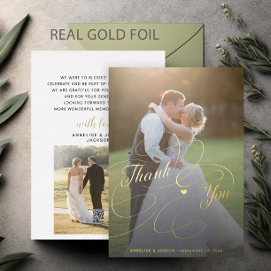 Elegante goldene Schrift 2 Foto Hochzeit Danke Kar Folieneinladung