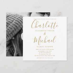 Elegante goldene Schrift Hochzeits-Foto-Einladung Einladung