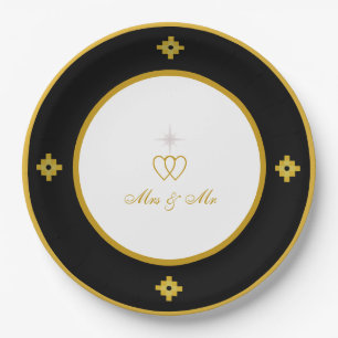 Elegante goldene schwarz-weiße Hochzeit Pappteller