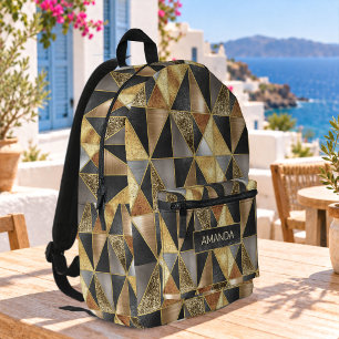 Elegante goldene schwarze silberne geometrische Dr Bedruckter Rucksack