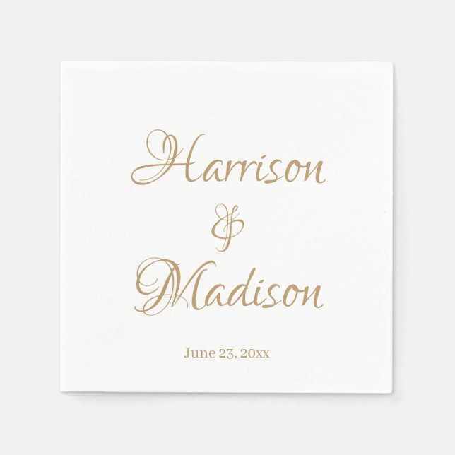Elegante goldene Script-Individuelle Name Date chi Serviette (Vorderseite)