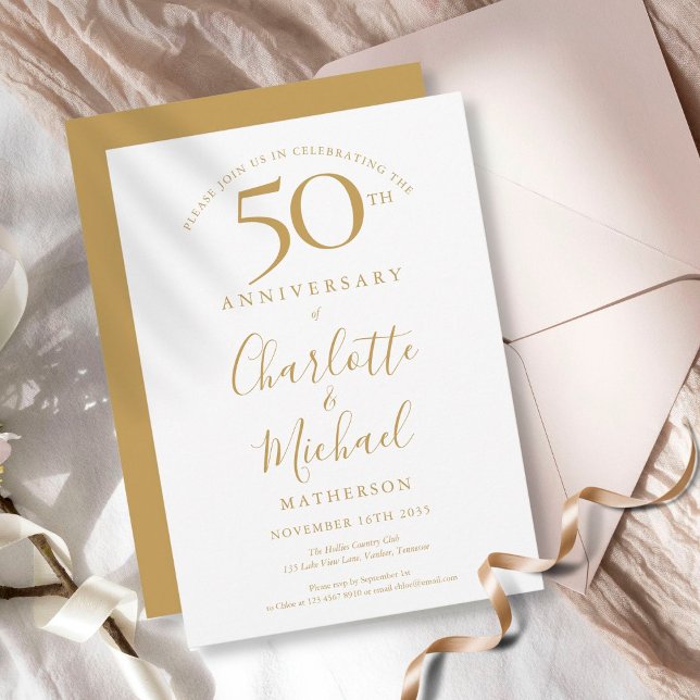 Elegante goldene Signatur 50. Hochzeitstag Einladung (Von Creator hochgeladen)