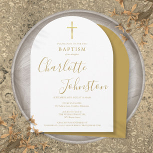 Elegante goldene Signatur-Bogen-Taufe  Einladung