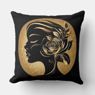 Elegante goldene Silhouette mit floralem Ornament Kissen