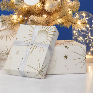 Elegante Goldene Sonnen Sterne Elfenbein Himmelskö Geschenkpapier