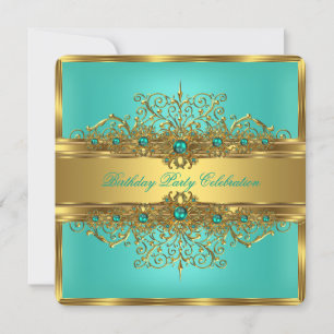 Elegante Goldene Spitze Smaragdgrüne Türkisfarbene Einladung