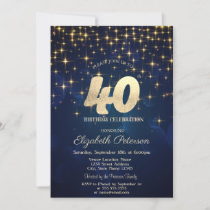 Elegante Goldene Sterne Navy Blau 40. Geburtstags Einladung