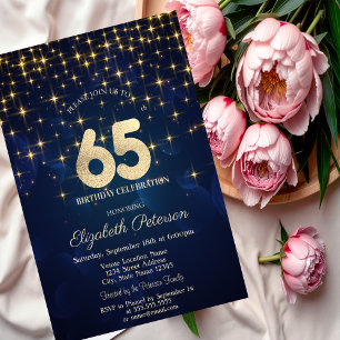Elegante Goldene Sterne Navy Blau 65. Geburtstags Einladung