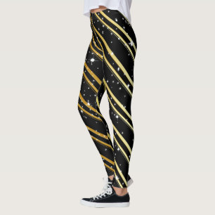 Elegante goldene Streifen mit Schnee auf SCHWARZ Leggings