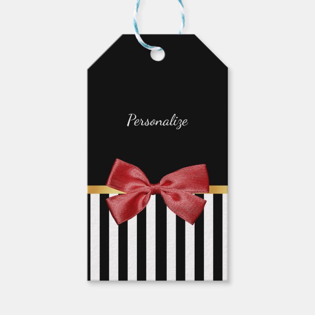 Elegante goldene Streifen schwarz und weiß mit Nam Geschenkanhänger (Vorderseite)