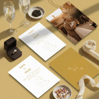 Elegante Goldene-Taube Save-The-Date-Karte Save The Date
