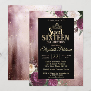 Elegante goldene Tiara, Rahmen Burgunderrot Sweet  Einladung