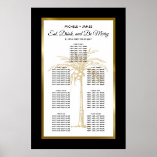 Elegante goldene tropische Palm-Hochzeit-Sitzordnu Poster