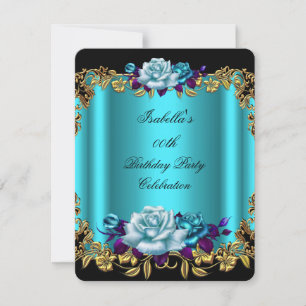Elegante goldene Türkisblaue violette Rosen Geburt Einladung
