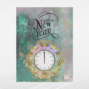 Elegante Goldene Uhr Neujahr Feiertagspostkarte