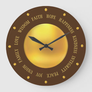 Elegante goldene und braune gute Vibes Große Wanduhr