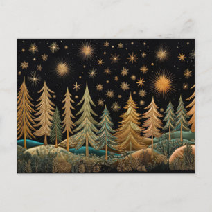 Elegante goldene und grüne Weihnachtsbäume Postkarte