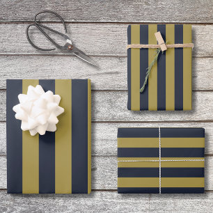 Elegante goldene und marineblaue vertikale Streife Geschenkpapier Set