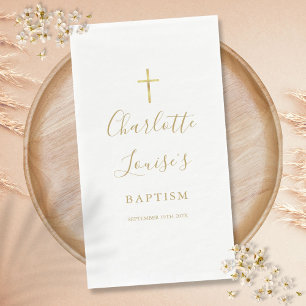 Elegante Goldene Unterschrift Taufskript Serviette