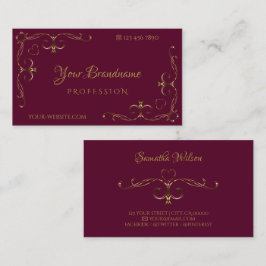 Elegante Goldene Verzierte Ecken Burgund Visitenkarte