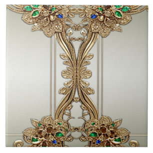 Elegante goldene verzierte Keramikfliese