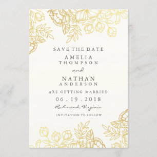 Elegante goldene Vintage-Blumen-Hochzeitseinladung Save The Date