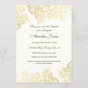 Elegante goldene Vintage-Blumen-Taufe Einladung