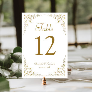 Elegante goldene Vintage-Botanik-Hochzeit Tischnummer