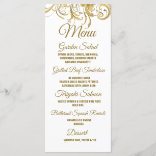 Elegante Goldene Vintage-Wirbel Hochzeit Menükarte