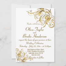 Elegante goldene Vintage-Wirbel Hochzeits-Einladun