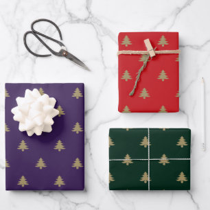 Elegante goldene violette grüne rote Weihnachtsbäu Geschenkpapier Set