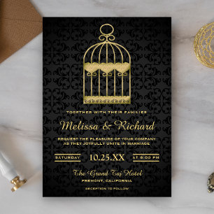 Elegante Goldene Vogelkäfig-Hochzeitseinladung im Einladung