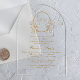 Elegante Goldene Wappen Formale Quinceañera Acryleinladungen