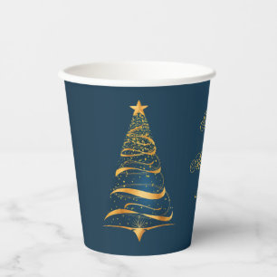 Elegante goldene Weihnachtsbaum-Hochzeit  Pappbecher