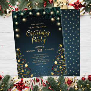 Elegante Goldene Weihnachtshaus Firmenparty Einladung
