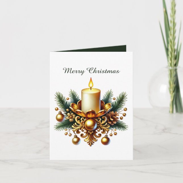 Elegante goldene Weihnachtskerze Feiertagskarte (Vorderseite)