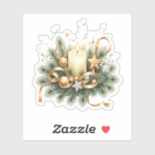 Elegante goldene Weihnachtskerze & Kiefernstücke z Aufkleber