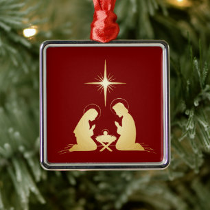 Elegante Goldene Weihnachtskrippe   Moderne christ Ornament Aus Metall