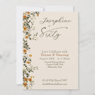 Elegante goldene Wildblume zum sechzigsten Geburts Einladung