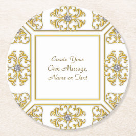 Elegante goldene Ziergrenze mit Diamantakzent Runder Pappuntersetzer