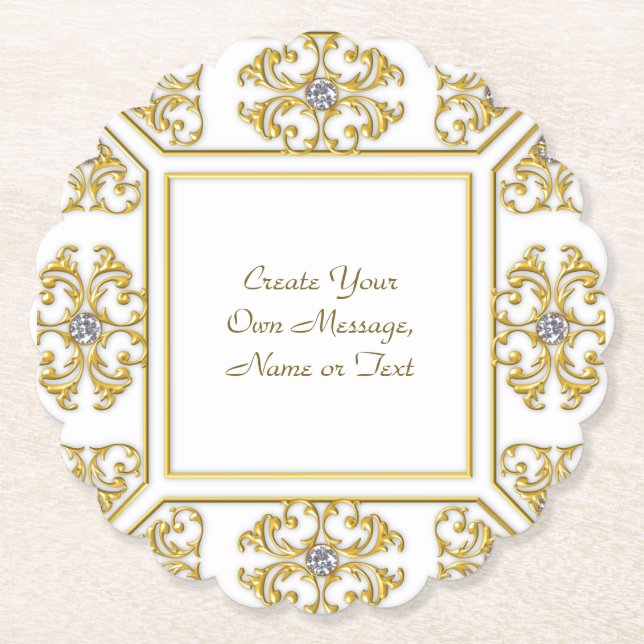 Elegante goldene Ziergrenze mit Diamantakzent Untersetzer (Vorderseite)