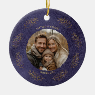 Elegante goldene Zweige Familienfoto Weihnachten B Keramik Ornament