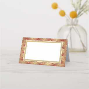 Elegante Goldfarbene Art Deco Roter Fan Hochzeit Platzkarte