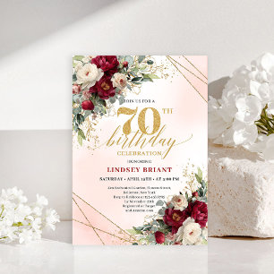 Elegante goldfarbene Blumen-Einladung zum 70. Gebu Einladung
