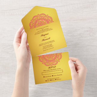 Elegante goldfarbene Hochzeit (kein Env erforderli All In One Einladung