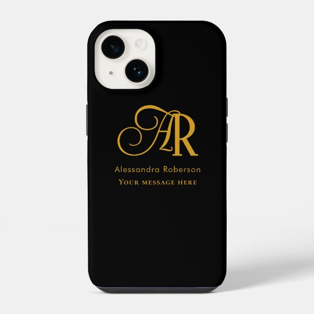 Elegante goldfarbene Monogramm & Name iPhone Hülle (Rückseite)
