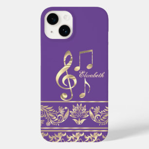 Elegante Goldflora, Violinschlüssel, Lila Case-Mate iPhone 14 Hülle