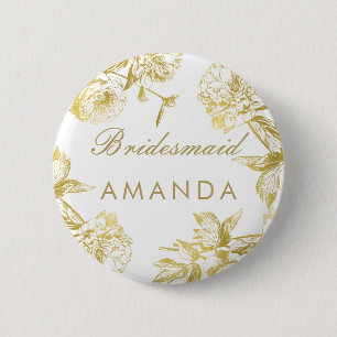 Elegante Goldfloral-Bridesmaid-Name-Tag Button